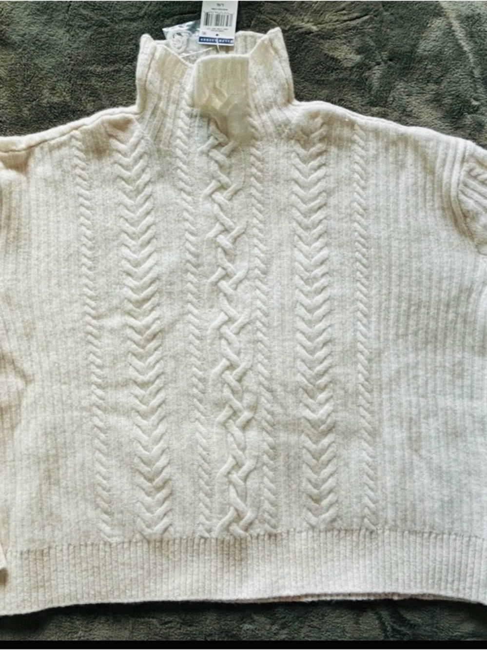 Ralph Lauren Cream Cable Knit Mock Neck Sweater Size L